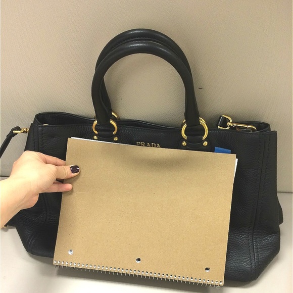 100% Authentic PRADA VITELLO DAINO NERO PEBBLED LE - Picture 6 of 8